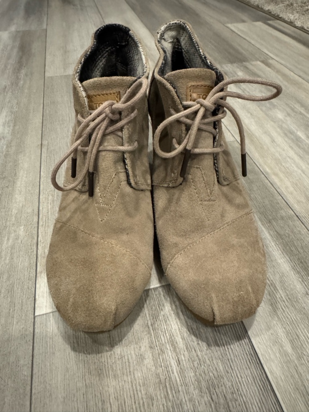 Toms Taupe Suede Lace-Up Ankle Booties